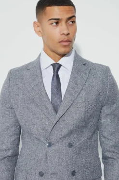 Best Sale boohooMAN Skinny Fit Double Breasted Boucle Blazer dark grey