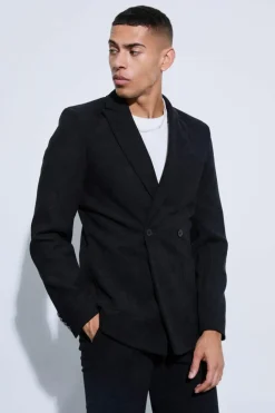 Outlet boohooMAN Skinny Fit Double Breasted Corduroy Blazer black