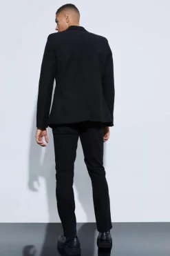 Outlet boohooMAN Skinny Fit Double Breasted Corduroy Blazer black