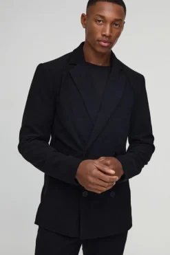 Outlet boohooMAN Skinny Fit Double Breasted Corduroy Blazer black