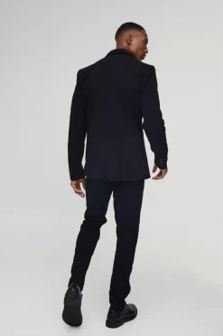 Outlet boohooMAN Skinny Fit Double Breasted Corduroy Blazer black