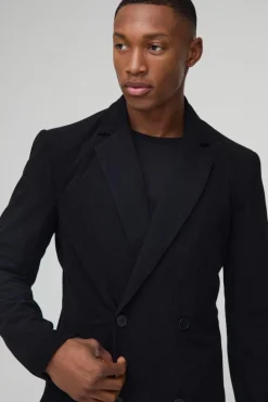 Outlet boohooMAN Skinny Fit Double Breasted Corduroy Blazer black