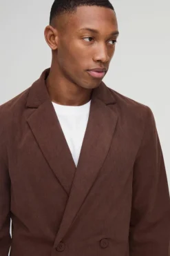 Outlet boohooMAN Skinny Fit Double Breasted Corduroy Blazer chocolate