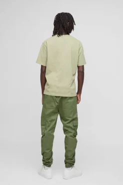Outlet boohooMAN Skinny Fit Elasticated Waist Cuffed Cargo Trousers khaki