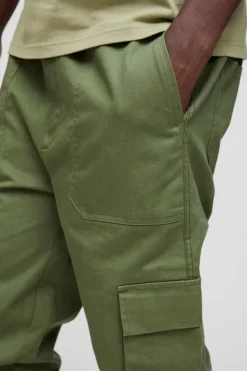 Outlet boohooMAN Skinny Fit Elasticated Waist Cuffed Cargo Trousers khaki