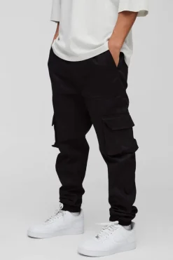 Cheap boohooMAN Skinny Fit Elasticated Waist Cuffed Cargo Trousers black