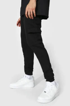 Cheap boohooMAN Skinny Fit Panelled Cargo Joggers black