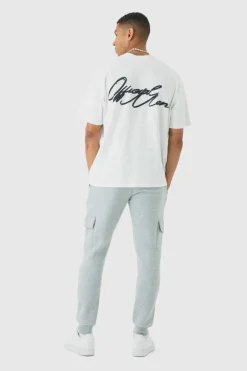 Cheap boohooMAN Skinny Fit Panelled Cargo Joggers grey marl