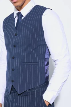 Discount boohoo Skinny Fit Pinstripe Double Breasted Suit navy