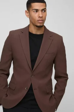 Best boohooMAN Skinny Fit Pleated Blazer brown
