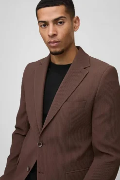 Best boohooMAN Skinny Fit Pleated Blazer brown