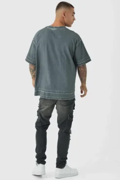 Fashion boohooMAN Skinny Fit Ripped Cargo Jeans washed black