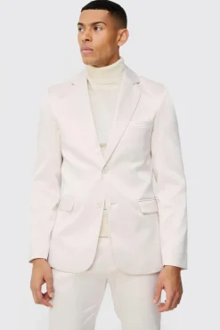 Online boohooMAN Skinny Fit Satin Blazer champagne
