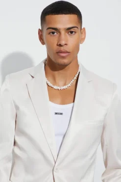 Online boohooMAN Skinny Fit Satin Blazer champagne