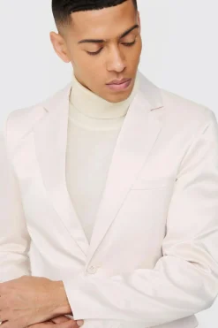 Online boohooMAN Skinny Fit Satin Blazer champagne