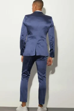 Discount boohooMAN Skinny Fit Satin Suit Jacket marine blue