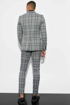 Cheap boohooMAN Skinny Fit Single Breasted Check Suit Jacket black