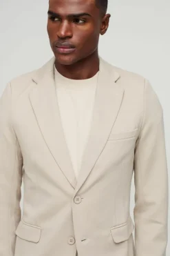 Online boohooMAN Skinny Fit Single Breasted Jersey Blazer stone