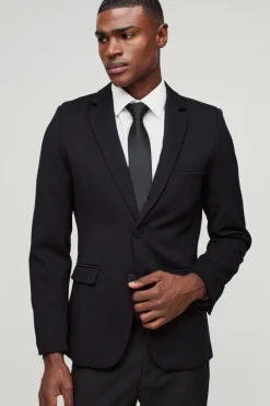 Best Sale boohooMAN Skinny Fit Single Breasted Jersey Blazer black