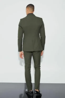 Cheap boohoo Skinny Fit Textured Suit khaki