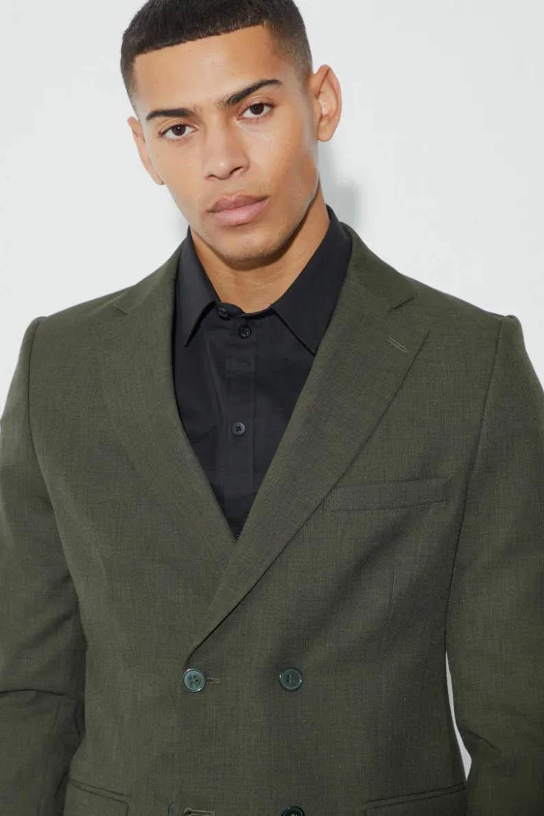 Cheap boohoo Skinny Fit Textured Suit khaki