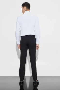 Hot boohooMAN Skinny Fit Tuxedo Trouser black