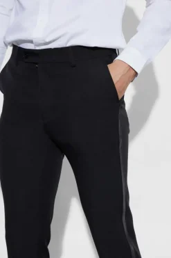 Hot boohooMAN Skinny Fit Tuxedo Trouser black