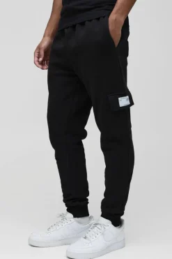 Online boohooMAN Skinny Fit Woven Tab Basic Cargo Jogger black