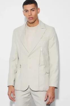 Outlet boohoo Skinny Fit Zip Hem Suit stone