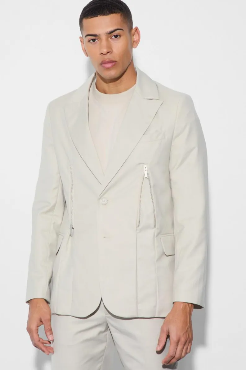 Outlet boohoo Skinny Fit Zip Hem Suit stone