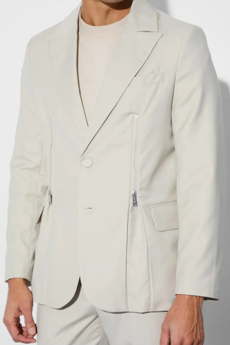 Outlet boohoo Skinny Fit Zip Hem Suit stone