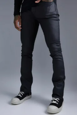 Cheap boohooMAN Skinny Flare Coated Jeans black
