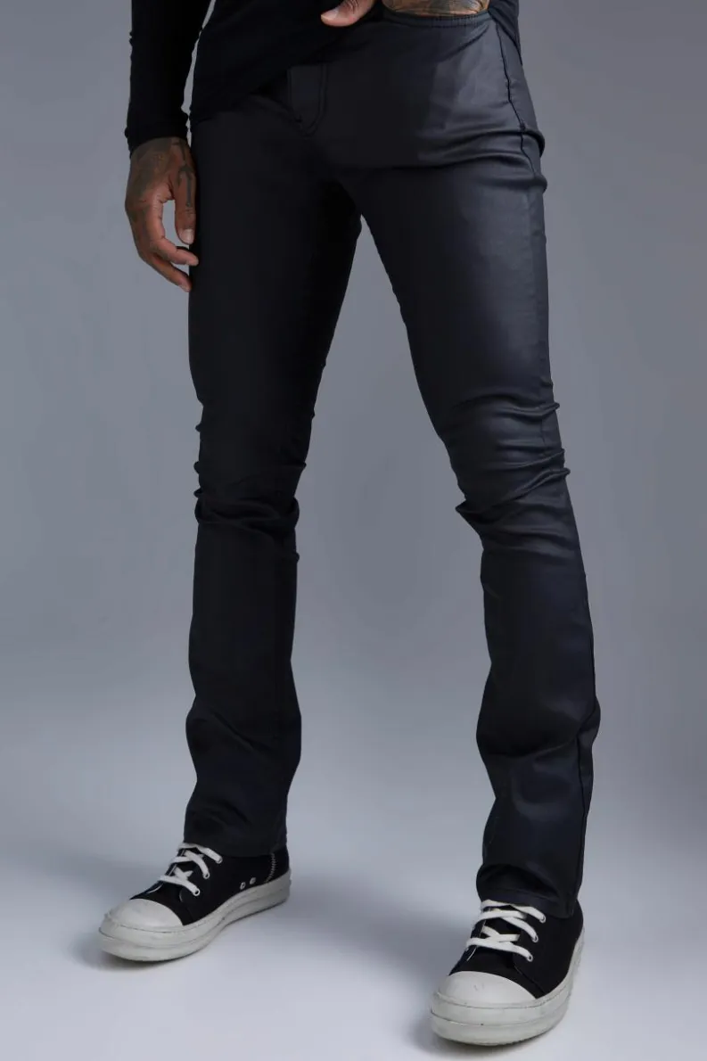 Cheap boohooMAN Skinny Flare Coated Jeans black
