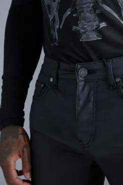 Cheap boohooMAN Skinny Flare Coated Jeans black
