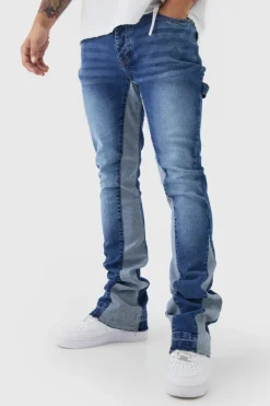 Cheap boohooMAN Skinny Flared Stacked Carpenter Gusset Jeans blue