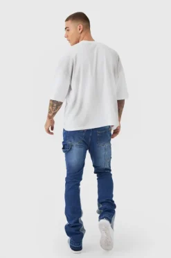 Cheap boohooMAN Skinny Flared Stacked Carpenter Gusset Jeans blue