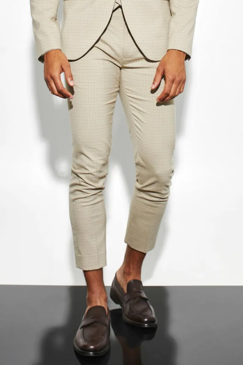 Cheap boohoo Skinny Micro Check Suit beige
