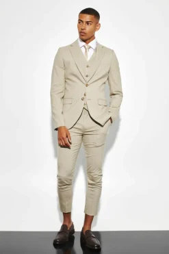 Cheap boohoo Skinny Micro Check Suit beige
