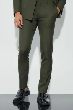 Clearance boohooMAN Skinny Micro Texture Suit Trousers khaki