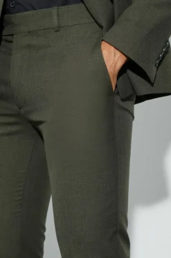 Clearance boohooMAN Skinny Micro Texture Suit Trousers khaki