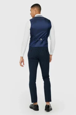 Fashion boohooMAN Skinny Pinstripe Waistcoat navy