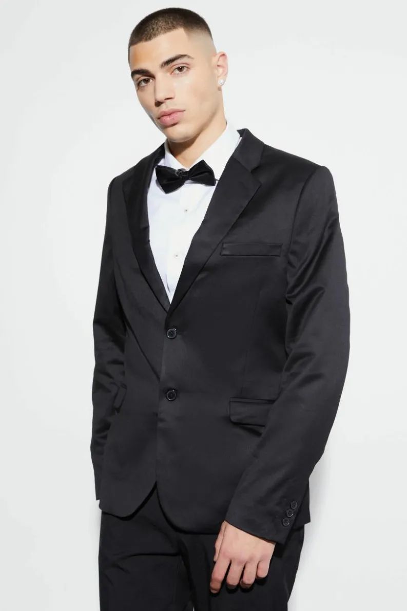 Store boohooMAN Skinny Satin Suit Jacket black