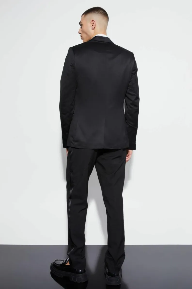 Store boohooMAN Skinny Satin Suit Jacket black