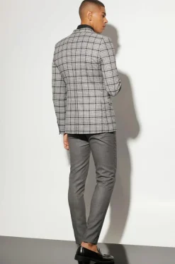 Online boohooMAN Skinny Single Breasted Check Suit Jacket black