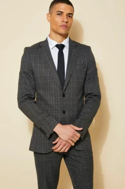 Store boohooMAN Skinny Single Breasted Check Suit Jacket dark grey