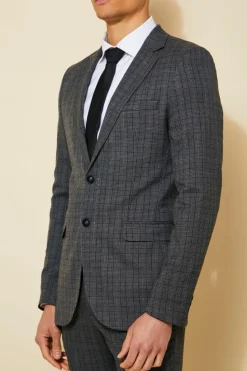 Store boohooMAN Skinny Single Breasted Check Suit Jacket dark grey
