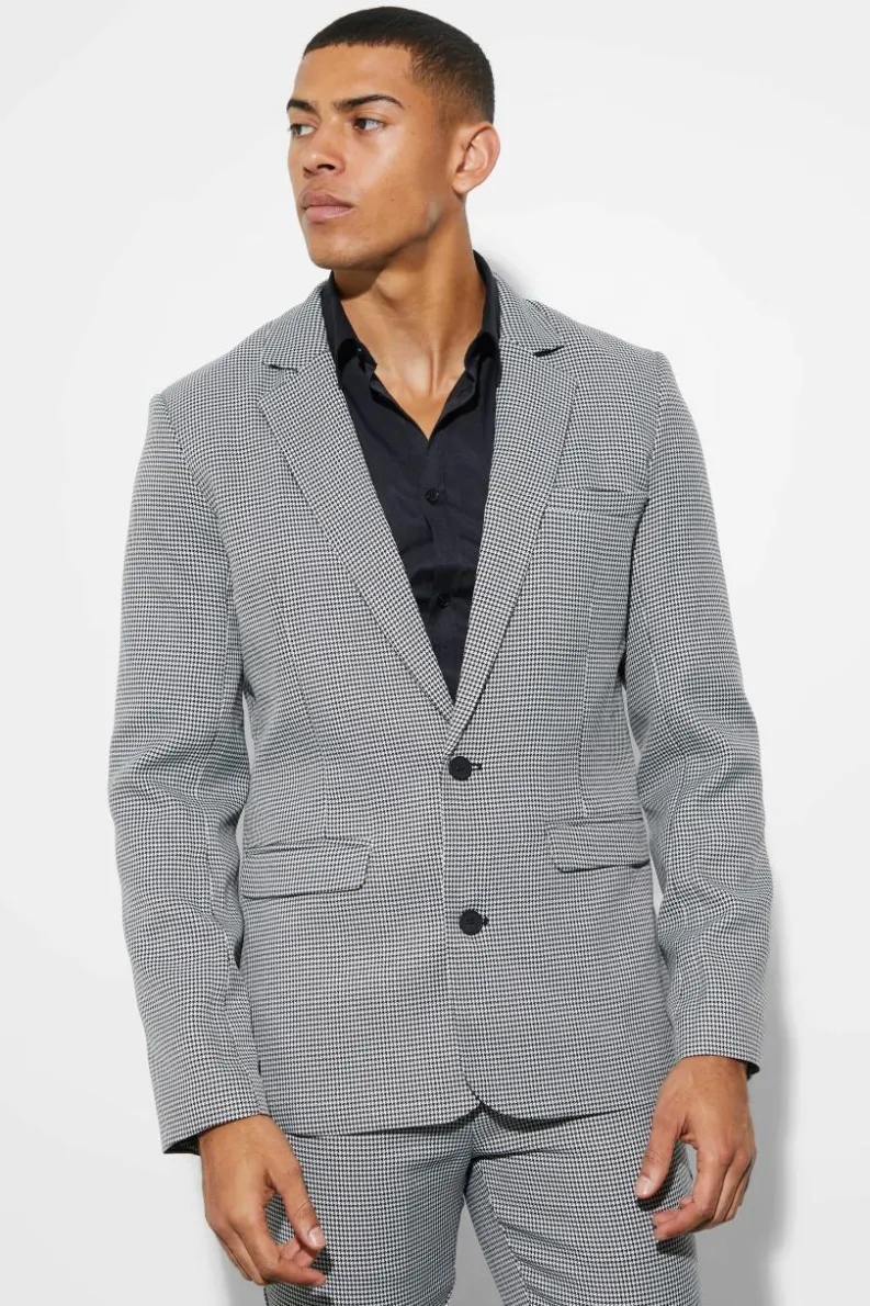 Cheap boohooMAN Skinny Single Breasted Dogtooth Suit Jacket black