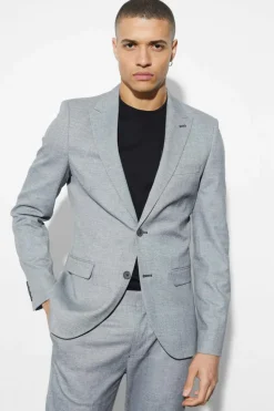 Best boohooMAN Skinny Single Breasted Linen Suit Jacket grey