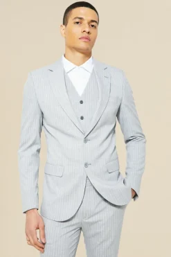 Cheap boohooMAN Skinny Single Breasted Pinstripe Suit Jacket light grey