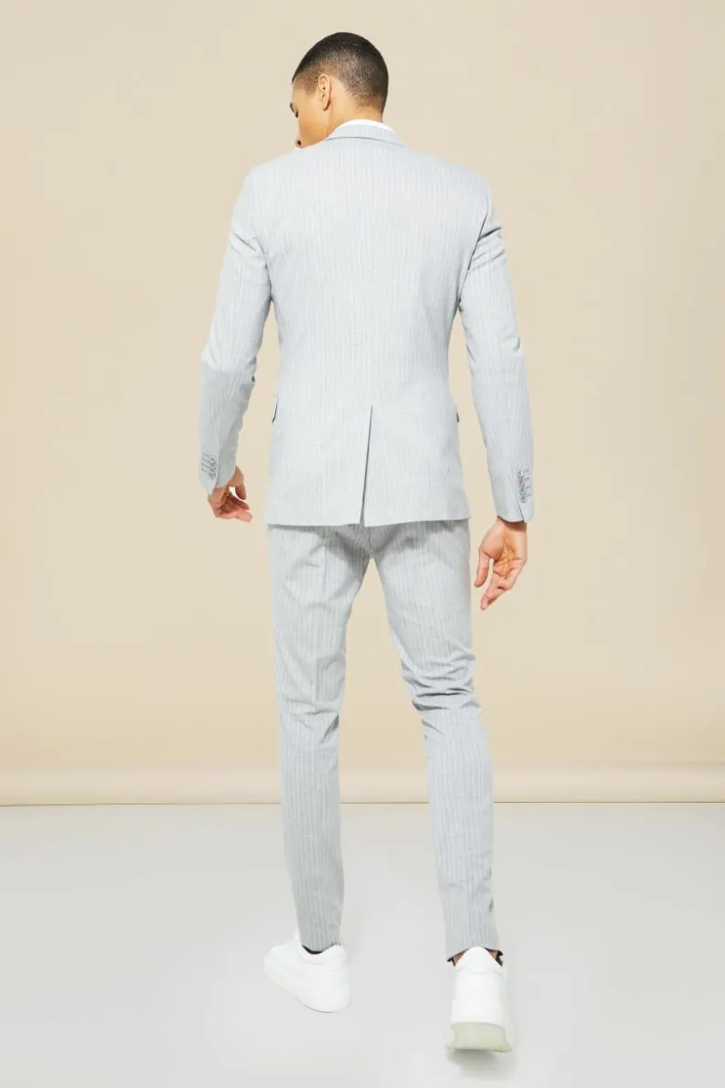 Cheap boohooMAN Skinny Single Breasted Pinstripe Suit Jacket light grey